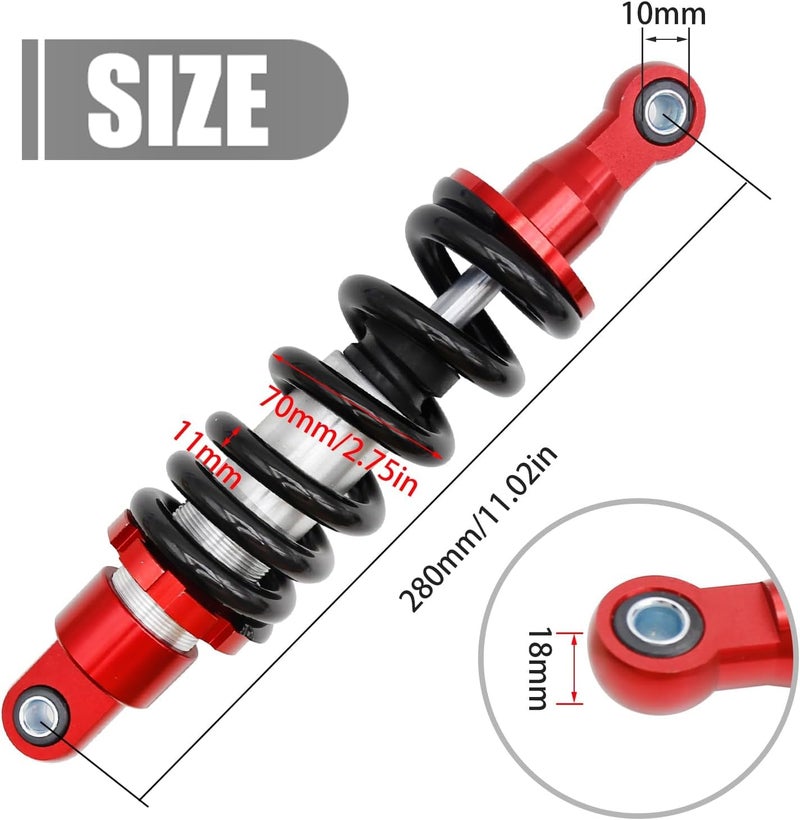 necaces Motorcycle Shock Absorber Rear Suspension 280mm 11.2'' Adjusting Rear Shock Absorbers for70cc,90cc,125cc Dirt Pit Bike 4 Wheels ATV - Image 5